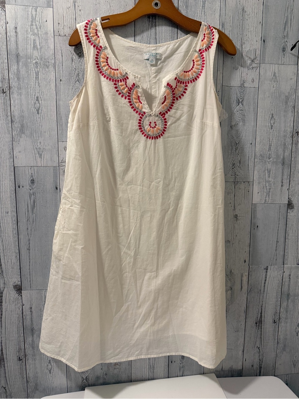Calypso St. Barth Cream Swim Coverup with Pink & Coral Embroidery